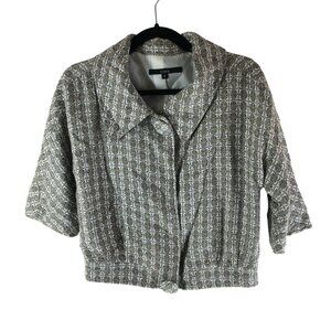 View Womens Y2K Tweed Jacket Cropped Short Sleeve Lined Gray White 8